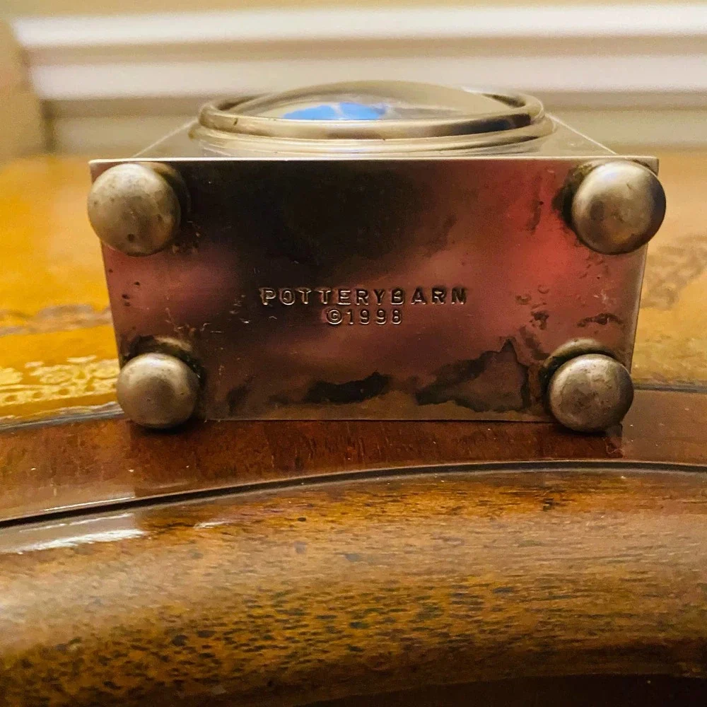 Vintage Pottery Barn Antique Silver Carriage Square Alarm Clock